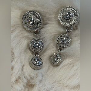 Judith Ripka Sterling Silver Graduated Triple 3 Round Drop Dangle CZ Earrings